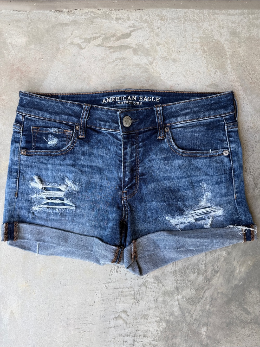 American Eagle Midi Denim Shorts dark blue